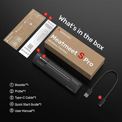 S Pro Bluetooth Wireless Meat Thermometer, 1080°F Heat, 6 Sensors, Enhanced Signal Base, EasySmart App, IP69 Waterproof, Ultra-Thin Probe, Digital Cooking Thermometer, Oven/Grill/BBQ/Air Fryer/Kitchen