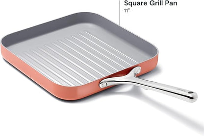 Caraway Square Grill Pan - 11” Grill Pan - Non-Stick Ceramic Coated - Non Toxic, PTFE & PFOA Free - Oven Safe & Compatible with All Stovetops - Perracotta