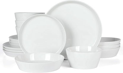 Martha Stewart Selma Chip & Scratch Resistant Dinnerware Set – White Plates and Bowls, Durable Dishwasher and Microwave Safe Dishes Set for Everyday Use
