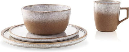 Stone Lain Vince Rustic Stoneware Reactive Glaze Dinnerware Set, Service for 4, Brown, 16 Piece