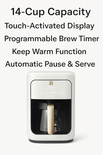 Beautiful 14-Cup Programmable Coffee Maker with Touch-Activated Display – Brew Hot Coffee Fast, Keep Warm & Auto-Pause (White Icing)