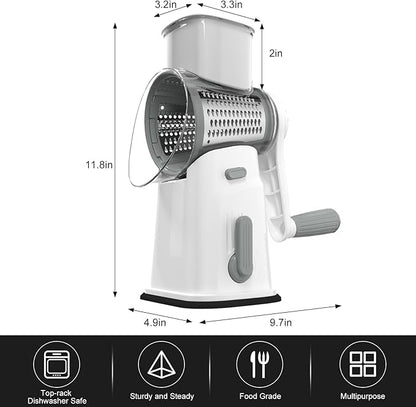 Ourokhome Rotary Cheese Grater Cheese Shredder, Mandoline Vegetable Slicer with 5 Interchangeable Blades and Strong Suction Base for Fruit, Vegetables, Nuts White