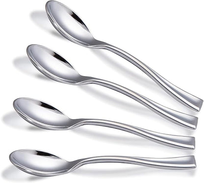 WDF 300 Pieces Plastic Silver Mini Spoons - 4 Inches Silver Plastic Tasting Spoons for Desserts, Heavy Duty Disposable Spoons Perfect for Coffee, Cake, Desserts, Appetizers for Christmas Wedding/Party