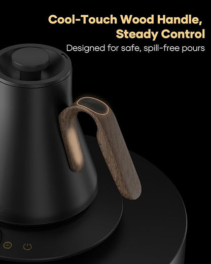 Cocinare FLOW B9 Gooseneck Electric Kettle, Precise Temperature Control for Pour-Over Coffee & Tea Brewing, Stainless Steel Interior, Rapid Heating for Boiling Water 1500W/0.9L (Black Walnut)