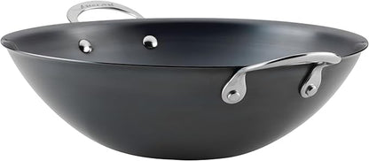 Anolon Everlast N2 Carbon Steel Wok/Stir-Fry Pan, Compatible with All Cooktops, Metal Utensil Safe, 14 Inch - Black