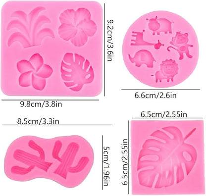 Tropical Flowers Leaves Mold,Animal Silicone Mold,Plumeria Hibiscus Flower Monstera Leafage Chocolate Molds Cactus Fondant Mould for Cake Candy Cupcake Pudding Hawaiian Party Decoration