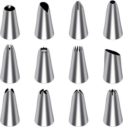 Tamodan Piping Bags and Tips, Cake Piping Bags and Tips Suitable for Beginners Included 100PCS 16 Inch Disposable Piping Bags with 12 Piping Tips Set, 2 Coupler and 1 Reusable Pastry Bags