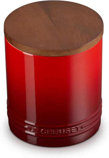 Le Creuset Signature Salt Cellar and Storage Canister with Wood Lid, 1.2 qt., Cerise