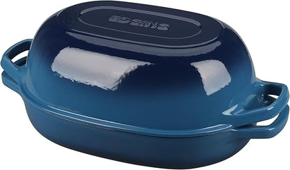 Enameled Cast Iron Oval Dutch Oven Pot with Lid, Dutch Oven for Sourdough Bread Baking, Oval Bread Pan, 7qt, Lake Blue