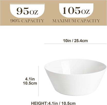 MALACASA Serving Bowls, 105 OZ Large Salad Bowls Set of 2, Porcelain White Bowls for Kitchen, Large Bowl for Salad, Soup, Pho and Fruit, Ceramic Serving Bowls for Party, Microwave Safe, Series Regular