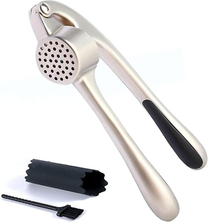 Premium Garlic Press Stainless Steel - Elevate Your Culinary Experience with Our Premium Garlic Mincer, Crusher & Peeler Set, Dishwasher Safe & Rust-proof (Imperial Silver)