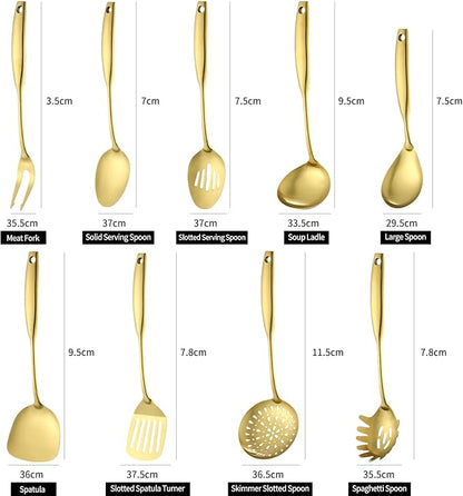 Lazycorner Kitchen Utensil Set 9-Piece Stainless Steel 304 Polished Mirror Finish Cooking Spoons, Slotted Spoon, Turner, Spatula, Pasta Spoon– Dishwasher Safe, Rust-Resistant