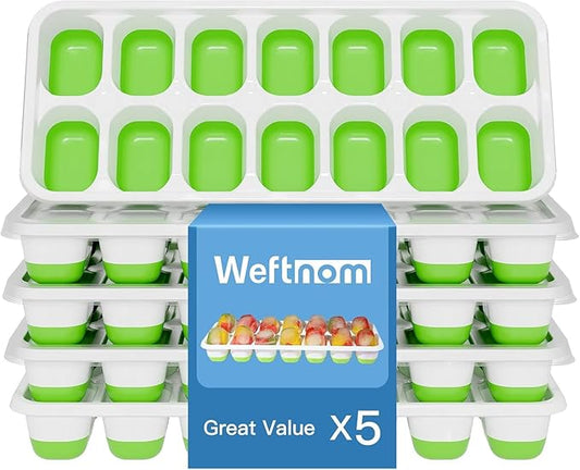 Ice Cube Tray, Ice Cube Trays for Freezer 5 Pack with Lids, Ice Tray Easy-Release, Ice Trays for Freezer Stackable, Silicone Ice Cube Tray for Drinks, Coffee - BPA-Free and Odor-Free