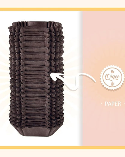 qiqee 500pcs Coffee Square Cupcake Liners Muffin Linner No Smell, Food Grade Baking Cups（Standard Size）