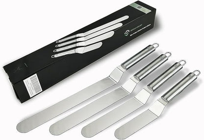 NewlineNY Professional Baker’s All Stainless Steel 4 Spatula Set – 6” 8” 10” and 12” Offset Blades for Better Icing Frosting Decorating