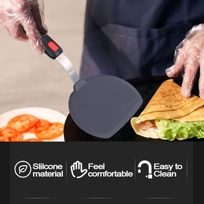 Tenta Tenta Kitchen 3 Pack Flexible Silicone Spatula Turner Set Slotted Fish Spatula-600F Heat Resistant,Wide Slotted Turners Spatulas,Omelet Spatulas for Flipping Eggs,Burgers,Crepes Etc, Grey/Black