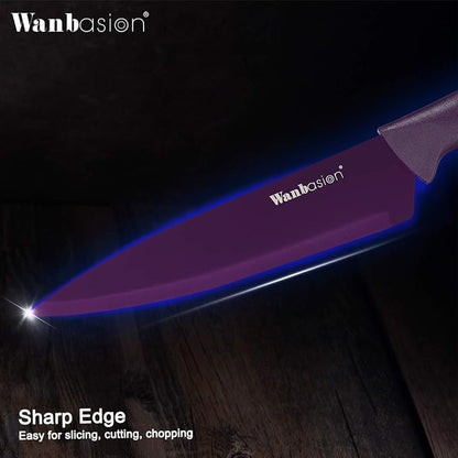 Wanbasion Purple Professional Kitchen Knife Chef Set, Stainless Steel, Dishwasher Safe with Covers
