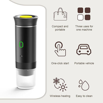 Irishom Portable Coffee Machine, 3 in 1 Cordless Electric Coffee Maker, Work with Capsule and Ground Coffee, Cold Brew and Heating Coffee Maker with 150ml Cup