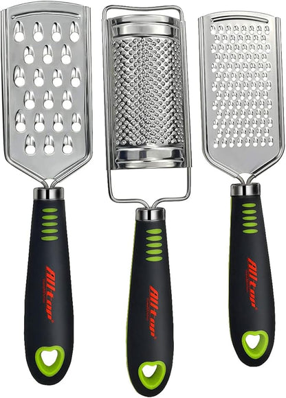 ALLTOP Food Graters for Cheese,Nutmeg,Potato,Ginger and Garlic,Cirtrus,Hand-held Stainless Steel Zester for Kitchen - Pro Multi-purpose Gadgets,Set of 3 Grinders