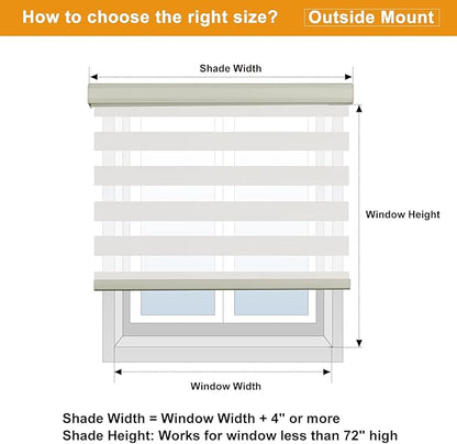 Persilux Cordless Zebra Blinds for Windows Free-Stop Roller Window Shades (39" W X 72" H, Cream) Dual Layer Light Control for Day and Night, Light Filtering Sheer Shades for Home, Easy to Install