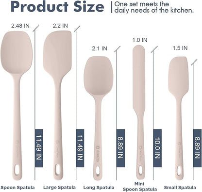 5 Pieces Silicone Spatula Set, Food Grade Rubber Spatula, Upgrade Strong Handle with Ergonomic Grip, Heat Resistant Up to 600°F for Nonstick Cookware, Cooking Creamy White