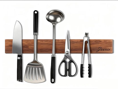 16 Inch Acacia Wood Magnetic Knife Holder Wall Mount - Heavy Duty Knife Magnet Strip for Refrigerator, Kitchen Cabinet & Countertop Storage