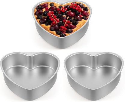 3 Pieces Heart Shaped Cake Pans, 8 Inch Aluminum Heart Cake Molds, Cake Baking Supplies, Heat-Resistant DIY Baking Tool for Wedding, Birthday Party, Engagement, Valentine Day