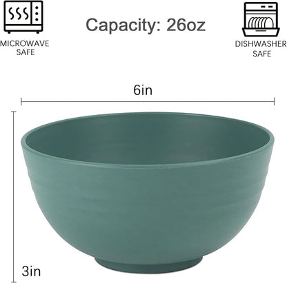 Homienly Wheat Straw Bowls, Cereal Bowls, Plastic Bowl Alternative, Set of 8, Unbreakable Microwave Safe Bowls for Soup, Salad, Dinner, Cereal, Snack, Dishwasher Safe for Kitchen, Party (Green, 26 OZ)