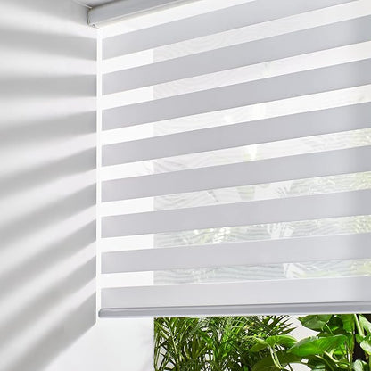 Persilux Cordless Zebra Blinds for Windows Shades (19" W x 47" H, White) Dual Layer Fabric Light Control for Day and Night Room Darkening Sheer Roller Shades for Home, Bedroom and Office