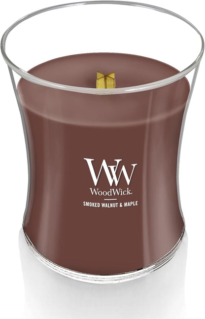 WoodWick Smoked Walnut & Maple Holiday Candle Gifts for Women and Men, 9.7 oz Medium Hourglass Candle with Crackling Wick