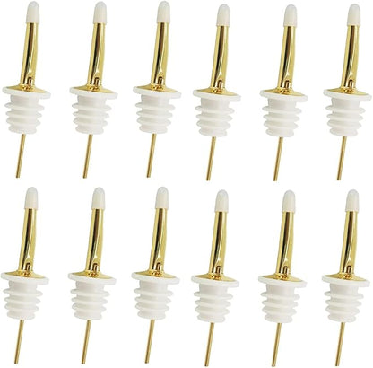 24 Pack Liquor Pour Spouts Set - Stainless Steel bottle spout and Liquor Pourers Dust Caps Covers Gold White