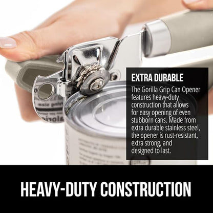GORILLA GRIP Heavy Duty Stainless Steel Smooth Edge Manual Can Opener and Bottle Openers, Soft Comfortable Handle, Oversized Handheld Turn Knob, US Designed Multifunctional Kitchen Tool, Almond