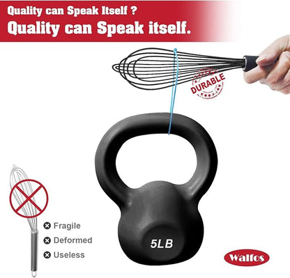 Walfos Whisk Silicone Whisks set, Non Scatch Coated Whisks for Cooking and Baking, Heavy Duty Set of 4 Kitchen Whisk - 11'' Flat Wisk and 7''+10''+12'' Balloon.