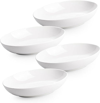 8.6" Oval Serving Bowls, 24 oz Small Oval Bowl for Side Dishes, Salad, Pasta, Snacks, White Ceramic Serving Dish, Set of 4