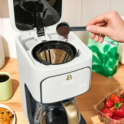 Beautiful 12-Cup Programmable Coffee Maker – Auto Brew, Digital Timer, Glass Carafe (White Icing)