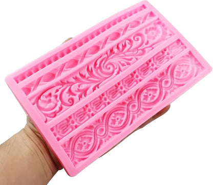 Silicone Fondant Molds, AIMEIKI 3 Pack Baroque Fondant Molds Scroll Border Lace Silicone Molds Curlicues Gum Paste Candy Chocolate Baking Molds for Cake Candy Chocolate DIY Crafts