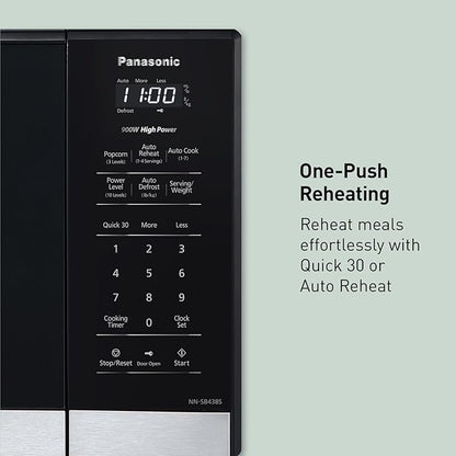 Panasonic NN-SB438S Compact Microwave Oven, 0.9 cft, Black Stainless Steel