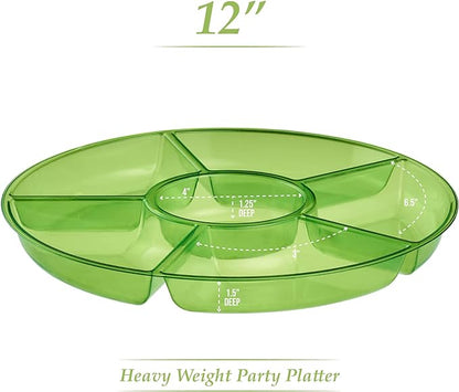 Plasticpro 6 Sectional Round Plastic Serving Tray/Platter (2, Green)
