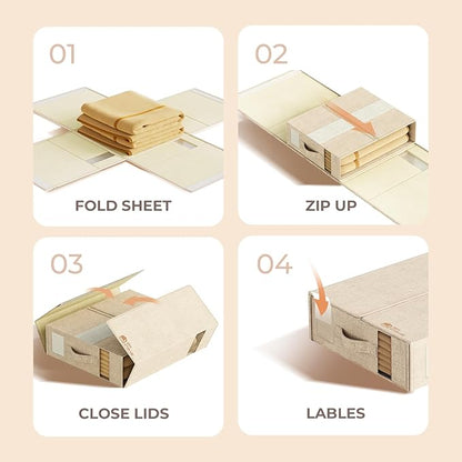 6Pack Sheet Organizers and Storage - King/Queen Size Sheet Storage Organizer with Window, Foldable & Dustproof Sheet Organizer for Linen Closet for Summer Blankets & Sheet Sets,Beige