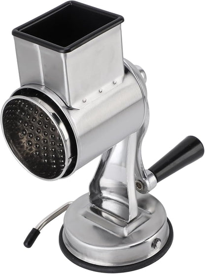 Manual Cheese Grater Stainless Steel Kitchen Hand Crank Grinder with 5 Interchangeable Blades and Handle for Vegetable Nut Potato (Silver)