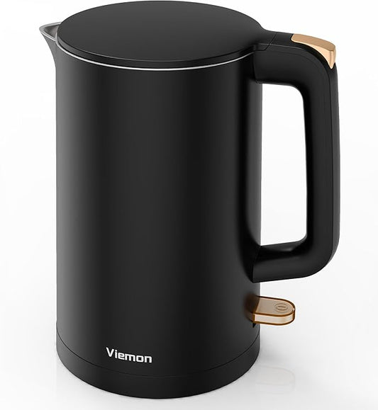 Electric Kettle, 1.7L Double Wall Stainless Steel Cool Touch, Water Boiler & Heater, 1500W Hot Tea Pot, Auto Shut-Off & Boil Dry Protection, BPA-Free, Cordless Base & LED Indicator, Black