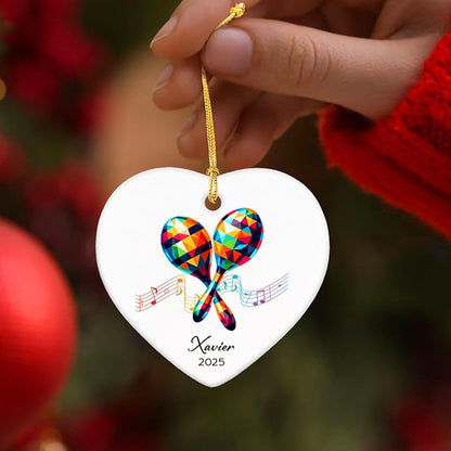 Maracas Ceramic Ornament Gifts, Personalized Maracas Musical Christmas Ornaments Decor with Name & Year, Music Lovers Ornaments 2025, Customized Instrument Player Xmas Ceramic Ornament Tree Hanging