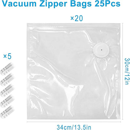 MEGAWISE Vacuum Zipper Bags 20Pcs (12 * 13.5in), BPA Free, Reusable Food Storage Bags with Air Valve for Sous Vide Cooking/Freezer/Microwave Heating, with 5 Seal Clips.