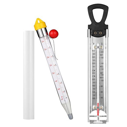 2Pcs Candy Thermometer with Pot Clip and Hanging Hook, Upgrade Stainless Steel Deep Fry Oil Thermometer Instant Read Cooking Thermometer for Food, Oil/Candy/Fry/Jam/Sugar/Syrup/Jelly Food Thermometer
