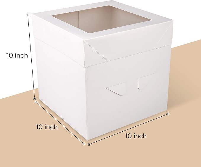 Cakebon Cake Boxes with Boards - 10 Inch Round Cake Drum Silver - Box With Window for Birthdays, Weddings and Parties (1pc Each, 2pcs Total)