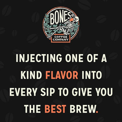 Bones Coffee Company Salty Siren, Sea Salted Caramel Chocolate Flavored Coffee, Medium Roast Low Acid Arabica Beans Compatible with Auto drip and French Press Coffee Maker, 12 Oz Ground