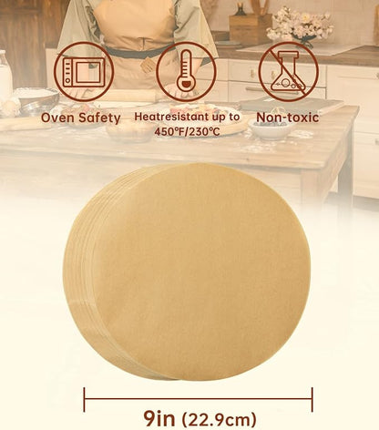 Katbite 200Pcs 9 Inch Parchment Paper Rounds, Unbleached & Non-stick, Precut Parchment Circles for Cheesecake Spring Pans, Storage/Freezing Hamburger Patties
