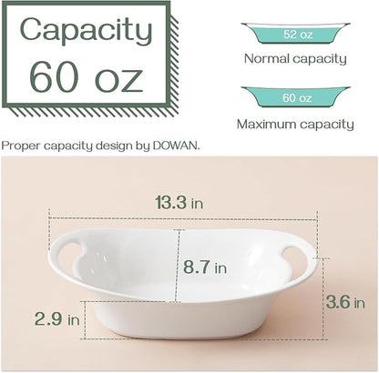 DOWAN Large Serving Bowls with Handles, 60 OZ Oval Serving Platter for Turkey, Fruit Salad Serving Dishes for Entertaining, Porcelain Pasta Bowls for Thanksgiving Day, Parties, Set of 2, Soft White