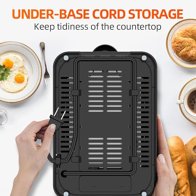 Black Toaster 2 Slice, Extra Wide Slot Toaster for Bagels, Bread, Waffles, 7 Shade Settings, 4 Main Functions, Removable Crumb Tray, 900 Watts Toasters, Black Stainless Steel
