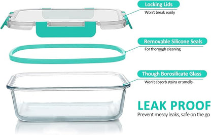[80 oz & 36 oz]Extra Large Glass Food Storage/Baking Containers Set with Lids, 2 Pack 80 oz(10 cup)&2 Pack 36 oz (4.5 cup)Airtight Glass Container,Microwave,Oven,Freezer and Dishwasher, Green